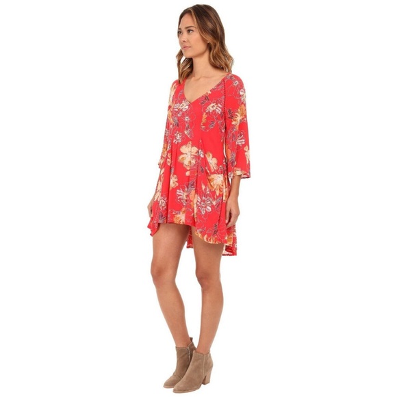 Free People Red Floral Vintage Long-Sleeve Mini Dress - Picture 11 of 15